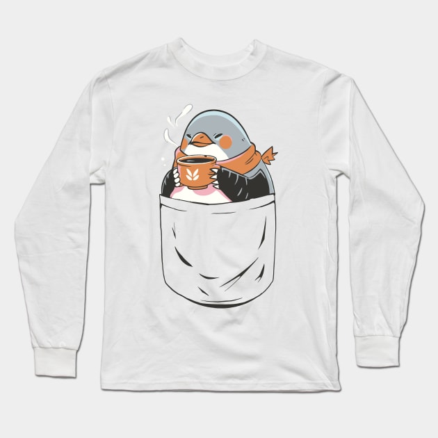 Penguin Coffee Cozy Pocket Long Sleeve T-Shirt by Life2LiveDesign